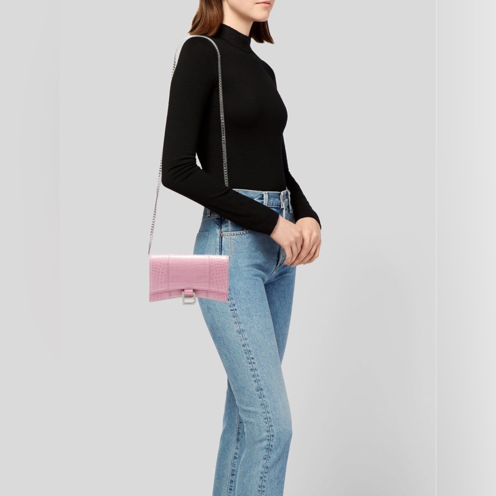Balenciaga Pink Croc-Embossed Chain Bag - Picture 3 of 15